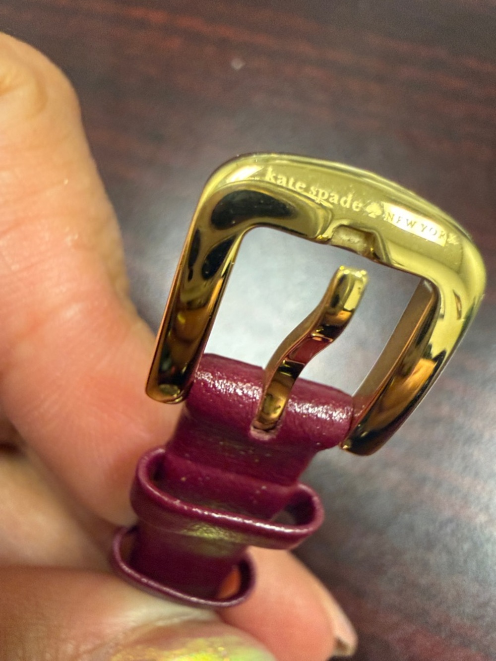 Floral Dial Gold-Tone Watch with Burgundy Strap - Picture 3 of 8